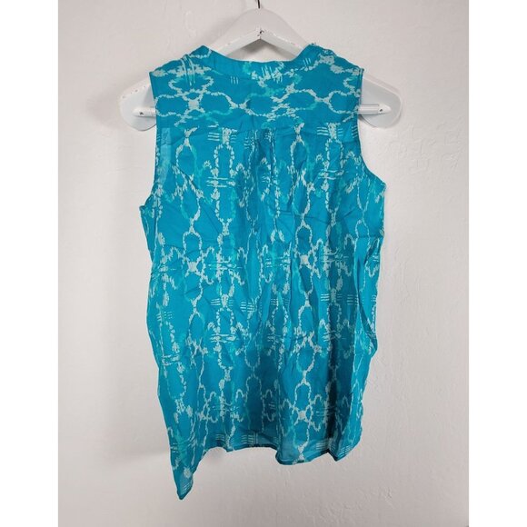 The North Face Womens Sleeveless Blue Printed Button-Front Popover Top Small - Picture 2 of 7